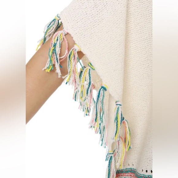 Roxy Knit Serene Morning Fringed High Low Colourful Coastal Poncho Medium/Large - Picture 5 of 15
